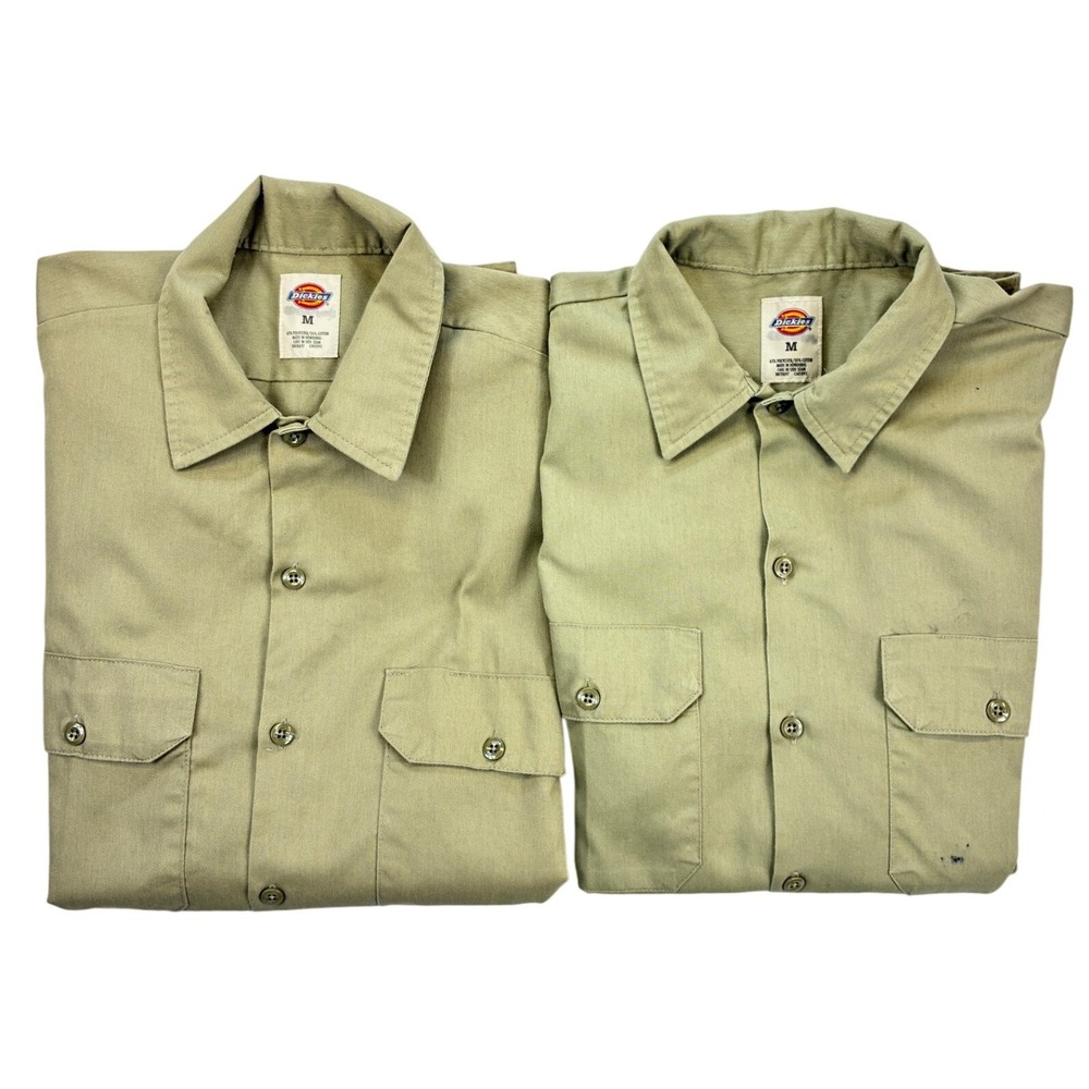 Dickies Work Shirt Men's M Green Short Sleeve Industrial Uniform Lot of 2 Flaw